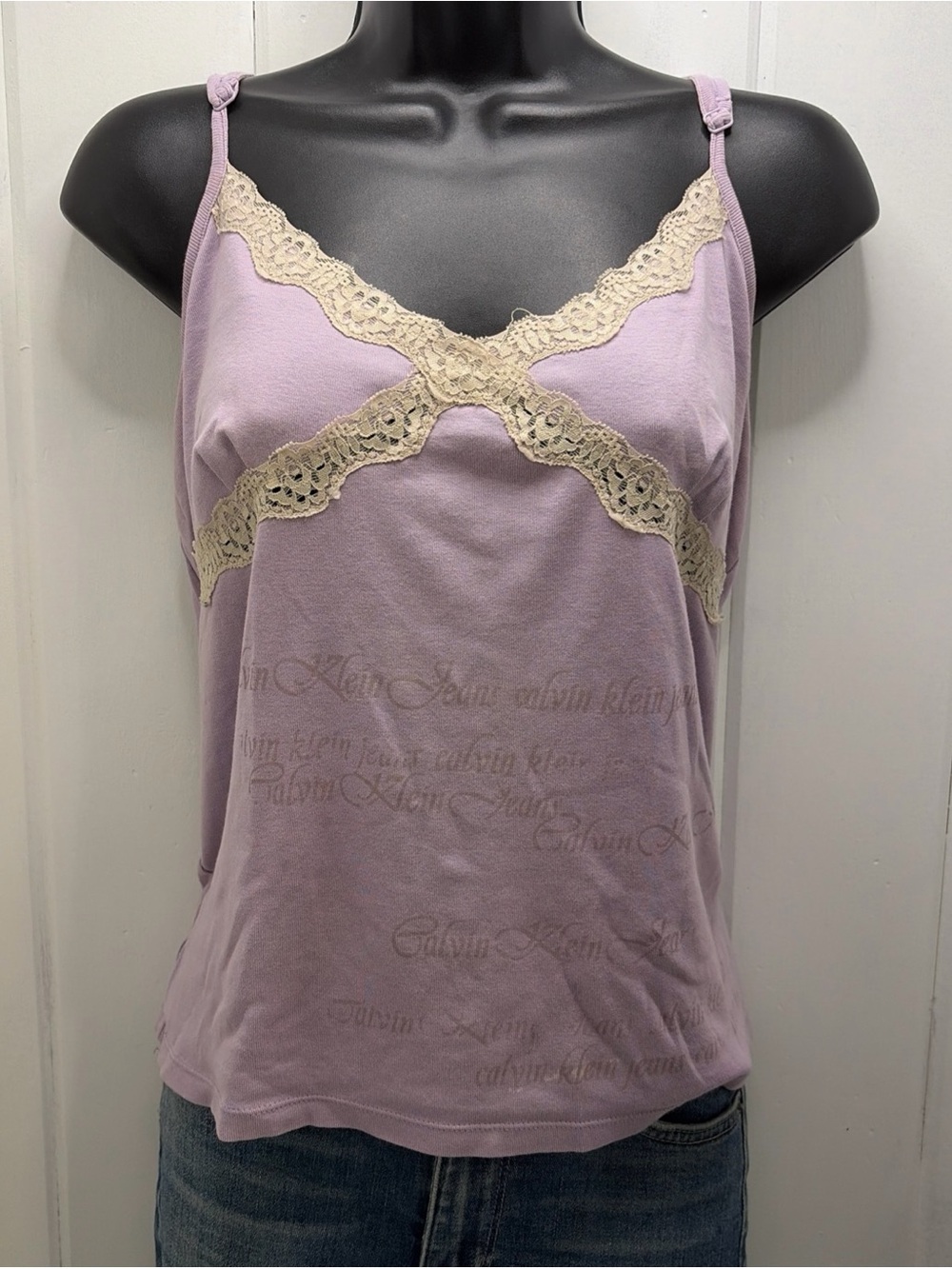 Calvin Klein Cami Top Size XL Purple Lace Cotton Y2K Coquette Dainty Fairy Sexy